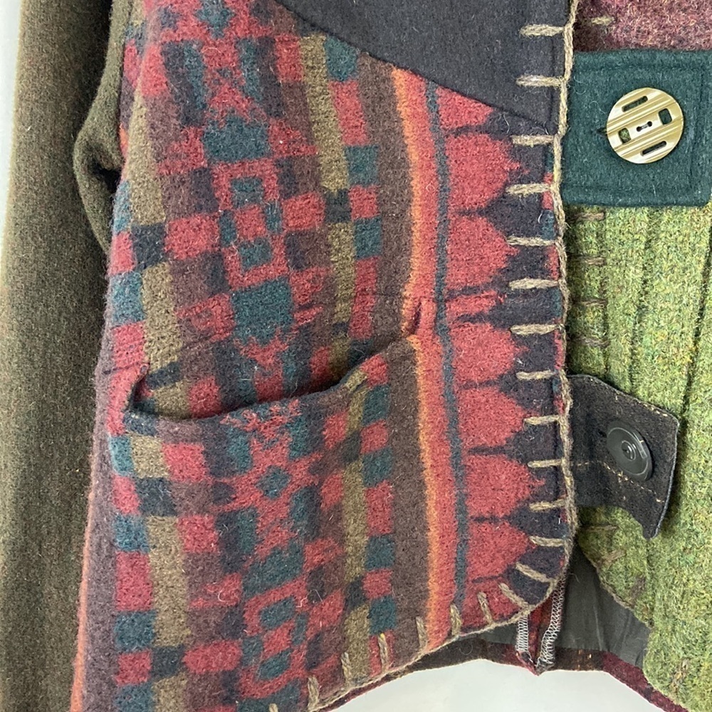 Mixed Patchwork Repurposed Wool Sweater Jacket Handmade by Baabaazuzu - Picture 8 of 16